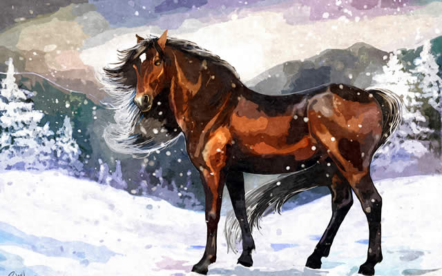 картина лошади зимой в стужу