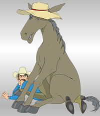 Техника безопасности при обращении с лошадью. Карикатура